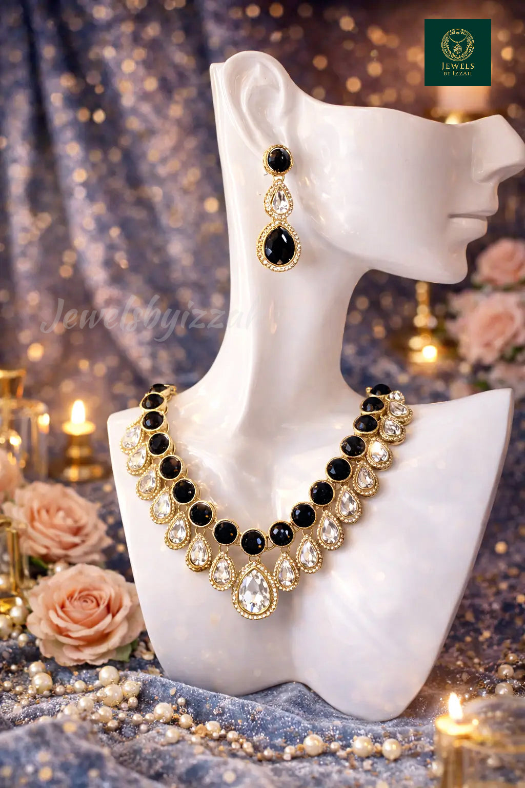 SIMPLE PEARL STONE NECKLACE IN BLACK
