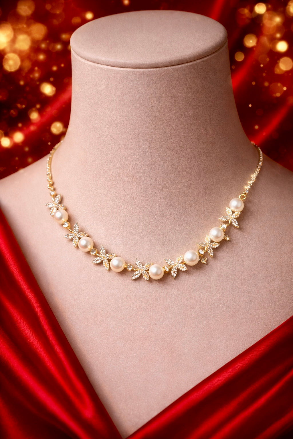 CUBIC ZIRCONIA DELICATE NECKLACE WITH 2-TONE PLATING