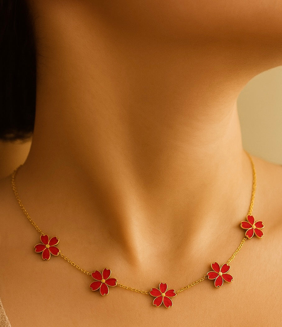 RUBY PETAL ELEGANCE STAINLESS STEEL NECKLACE