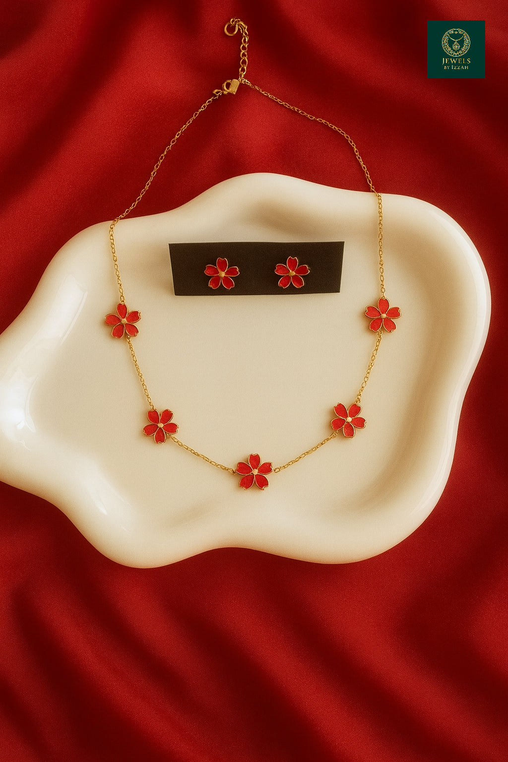 RUBY PETAL ELEGANCE STAINLESS STEEL NECKLACE