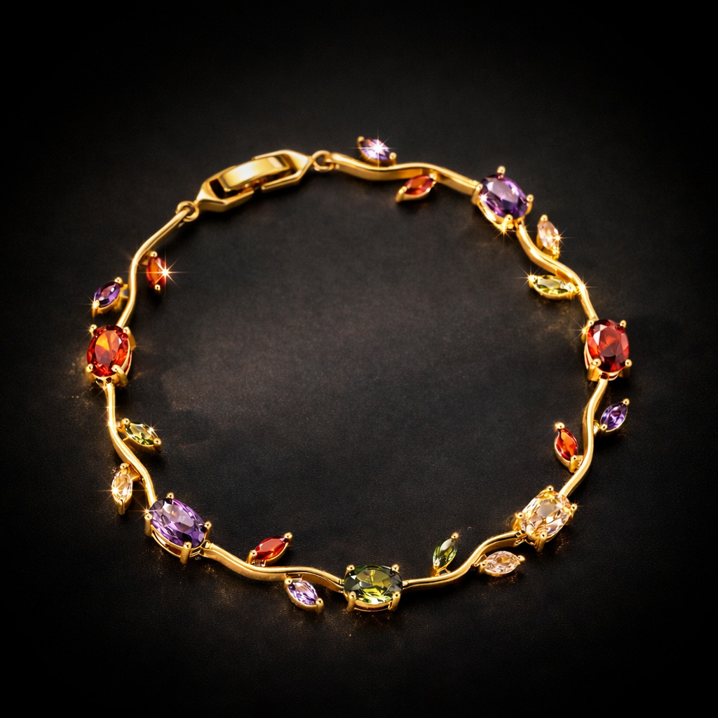 1 PIECE EUROPEAN STYLE ZIRCONIA BRACELET WITH EMBEDDED EMERALD GREEN FLOWER AND LEAF CHARMS , FASHIONABLE & ELEGANT DESIGN IN MULTIPLE COLORS.