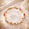 1 PIECE EUROPEAN STYLE ZIRCONIA BRACELET WITH EMBEDDED EMERALD GREEN FLOWER AND LEAF CHARMS , FASHIONABLE & ELEGANT DESIGN IN MULTIPLE COLORS.