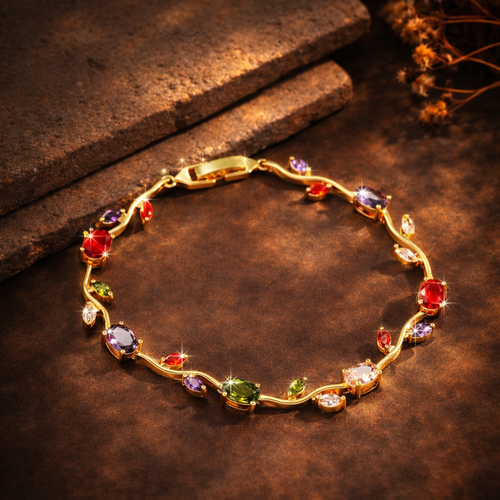 1 PIECE EUROPEAN STYLE ZIRCONIA BRACELET WITH EMBEDDED EMERALD GREEN FLOWER AND LEAF CHARMS , FASHIONABLE & ELEGANT DESIGN IN MULTIPLE COLORS.