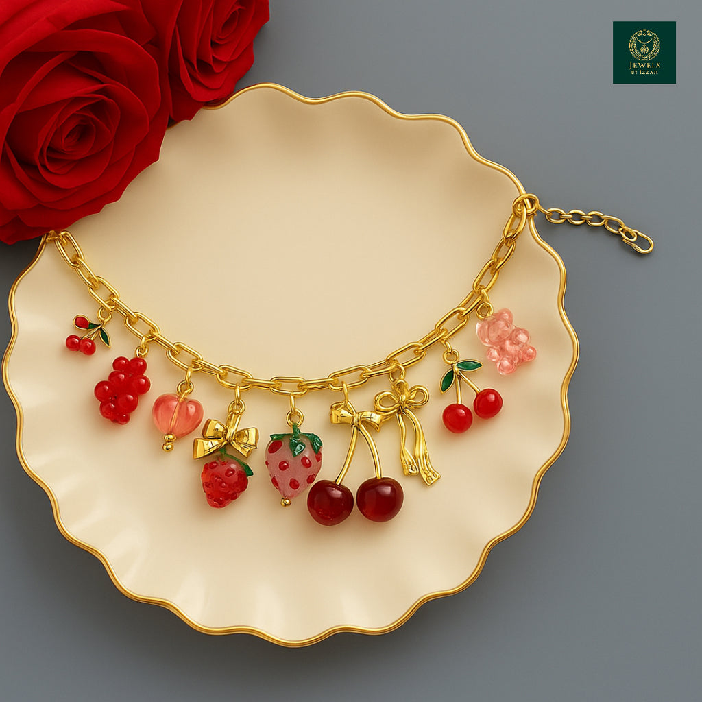 1 PIECE CHERRY CHARM NECKLACE,BOW STRAWBERRY PENDANT NECKLACES,BOHEMIAN JEWELRY