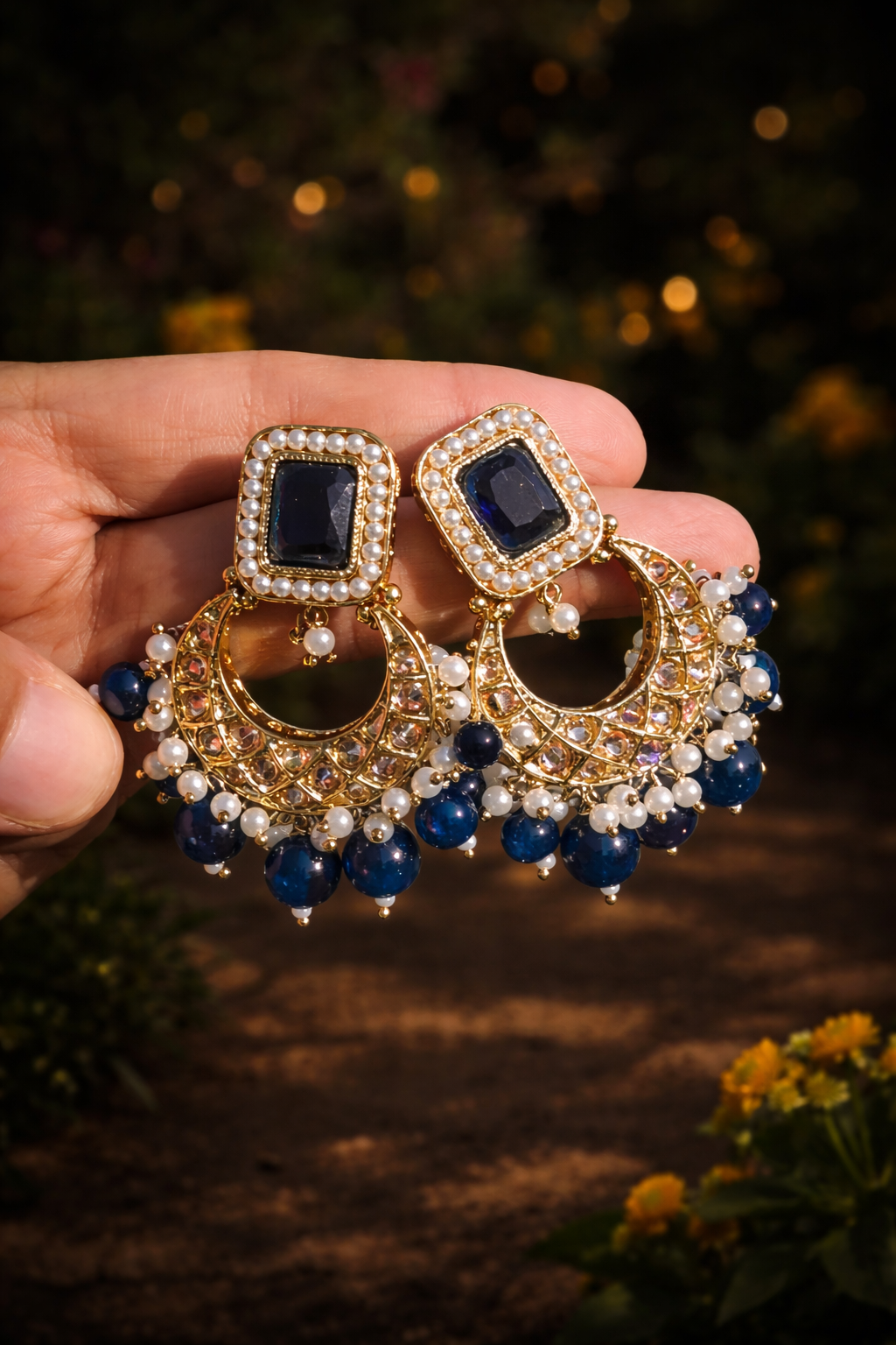 ROYAL SAPPHIRE BLOOM KUNDAN POLKI NECKLACE