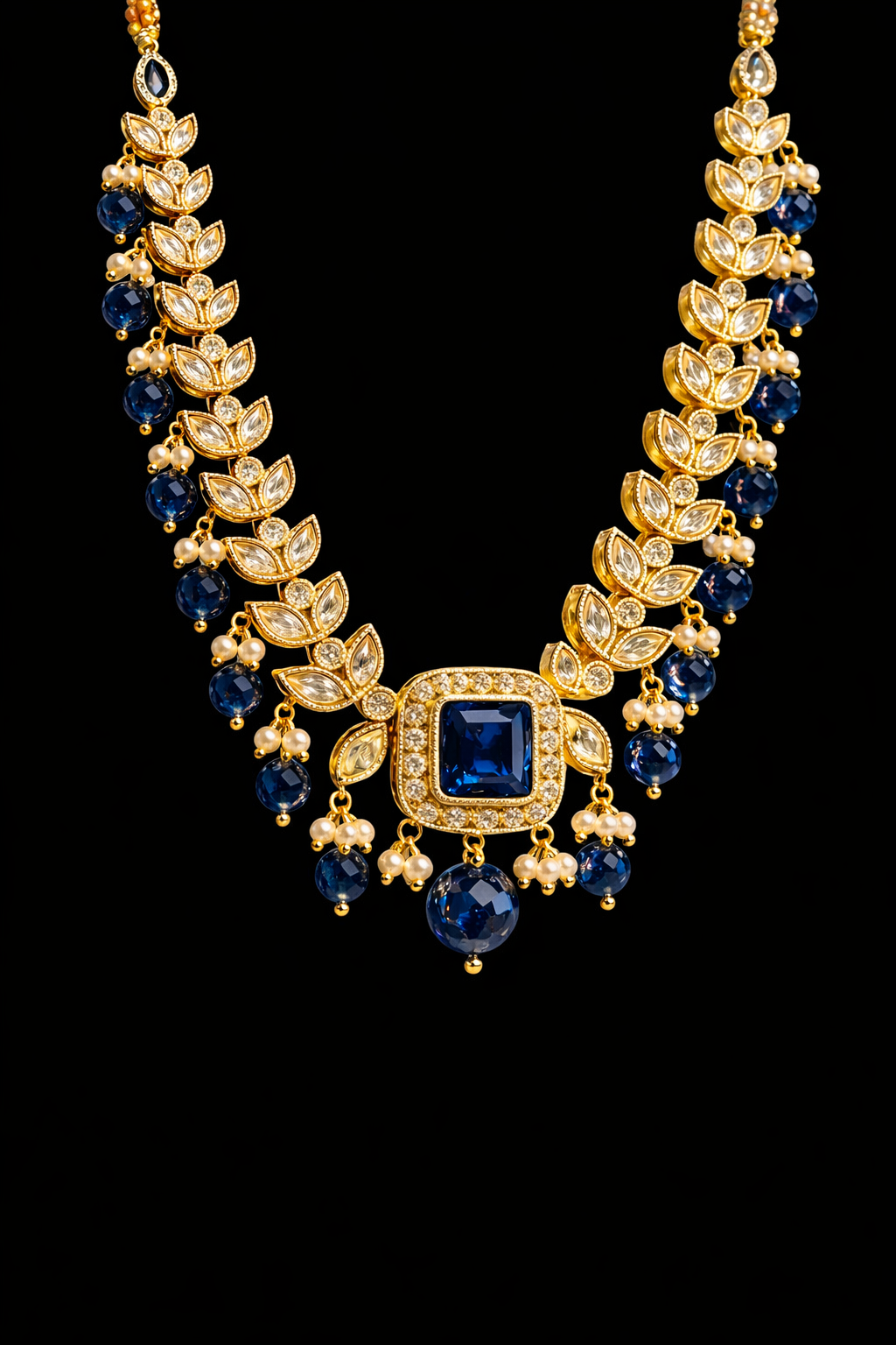 ROYAL SAPPHIRE BLOOM KUNDAN POLKI NECKLACE