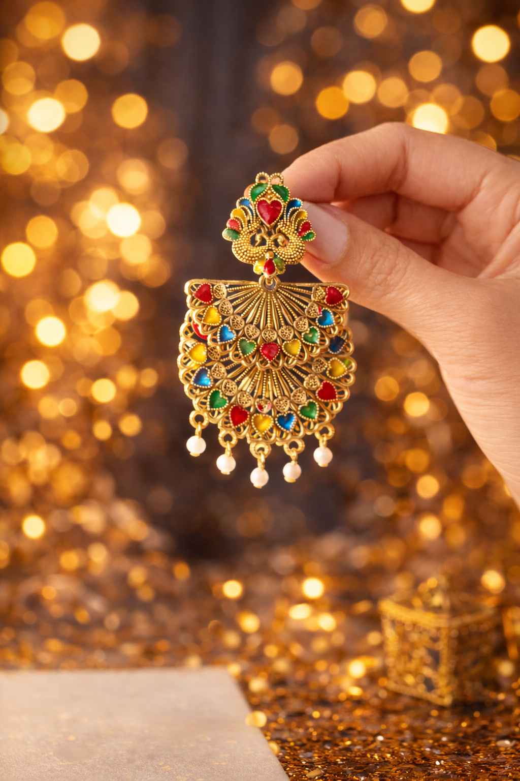 MULTICOLOUR FESTIVE DANGLER OXIDISED EARRINGS