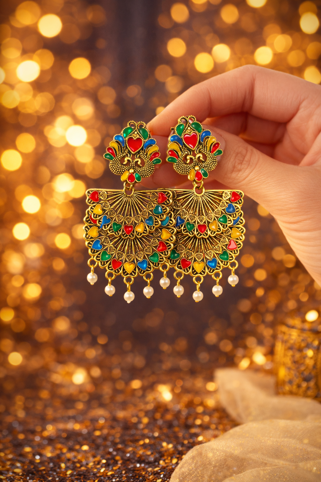 MULTICOLOUR FESTIVE DANGLER OXIDISED EARRINGS