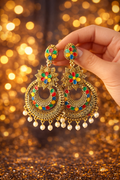 MULTICOLOURED FLORAL OXIDISED DROP DANGLR EARRINGS