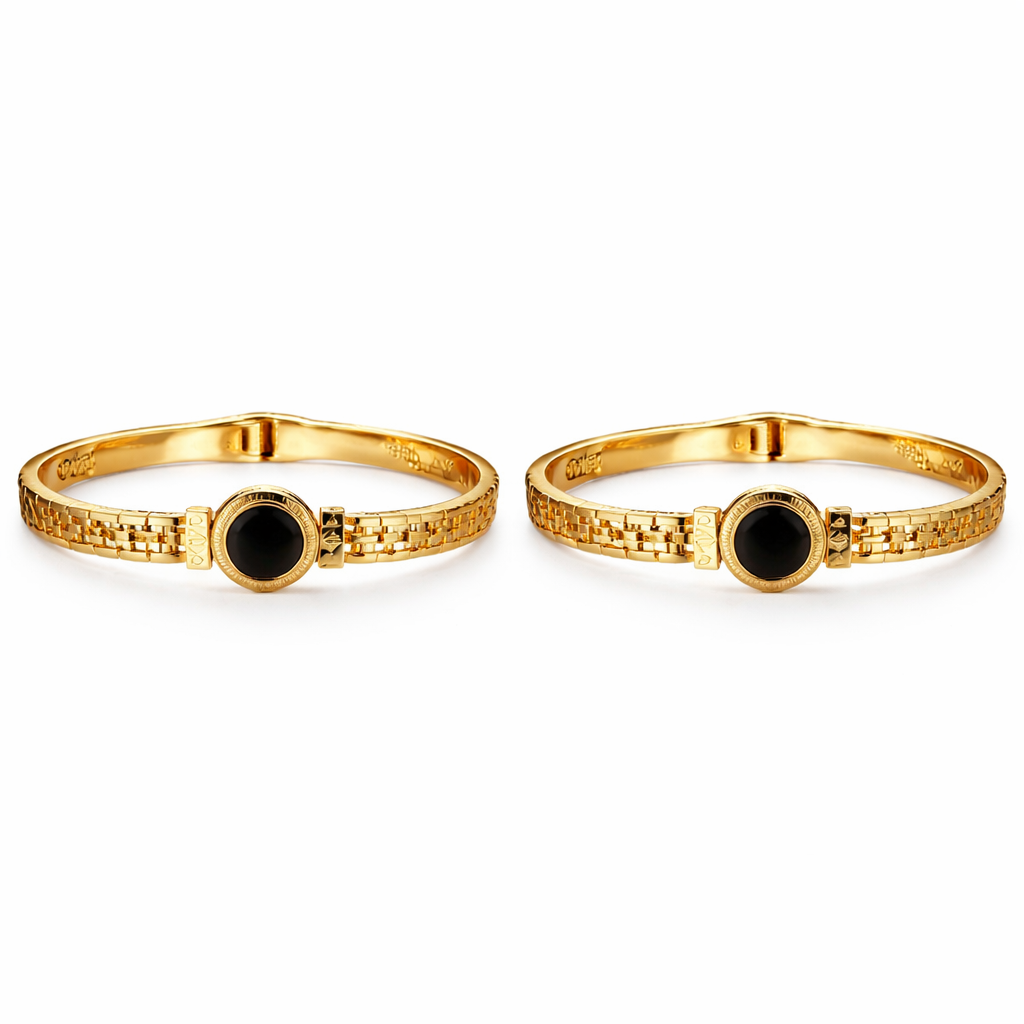 ETERNAL LOVE BLACK ENAMEL-STAINLESS STEEL OPEN BANGLE BRACELET