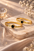 ETERNAL LOVE BLACK ENAMEL-STAINLESS STEEL OPEN BANGLE BRACELET