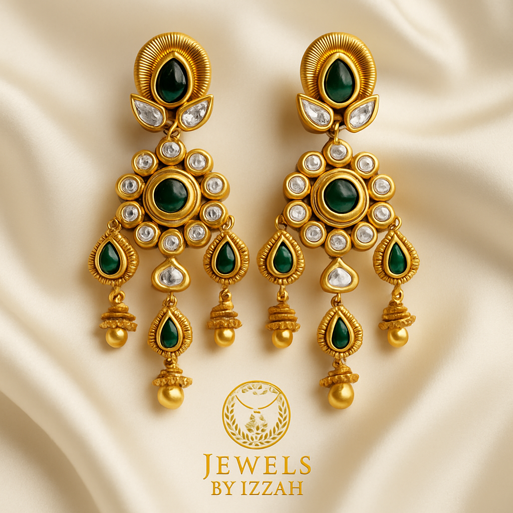 TRADITIONAL MAHARANI GREEN CHANDBALI EARRINGS
