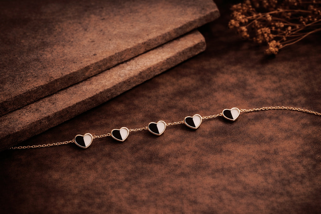 MIDNIGHT DUO HEART CHAIN BRACELET