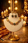 ELEPHANT CHOKER NECKLACE SET-GREEN STONES