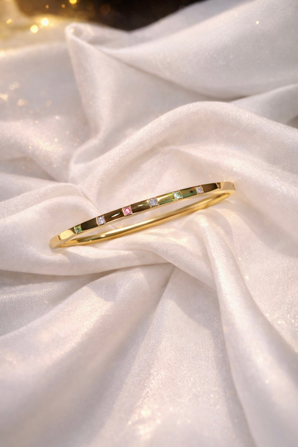MULTI-STONE STUDDED OPEN BANGLE BRACELET