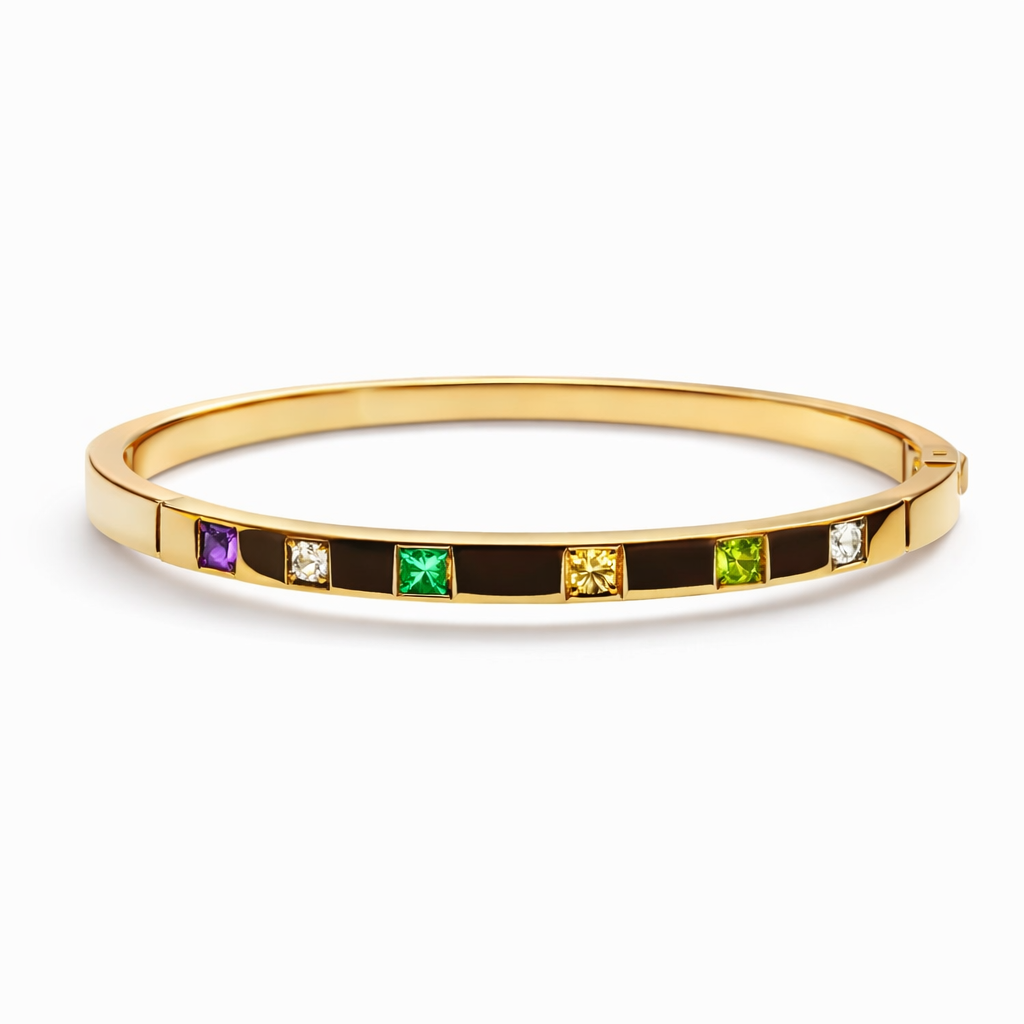 MULTI-STONE STUDDED OPEN BANGLE BRACELET