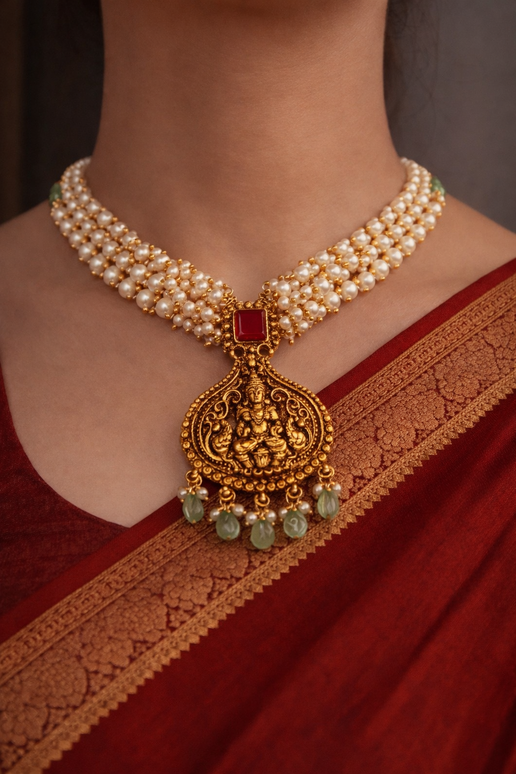 TEMPLE PEARL ANTIQUE NECKLACE SET