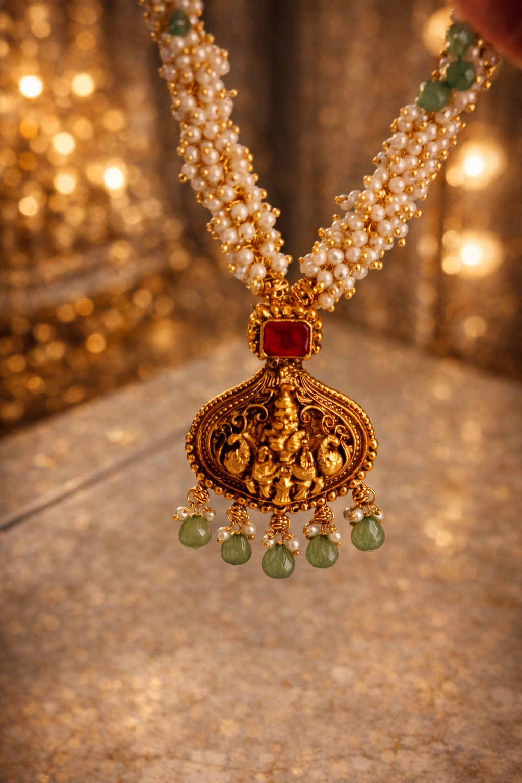 TEMPLE PEARL ANTIQUE NECKLACE SET