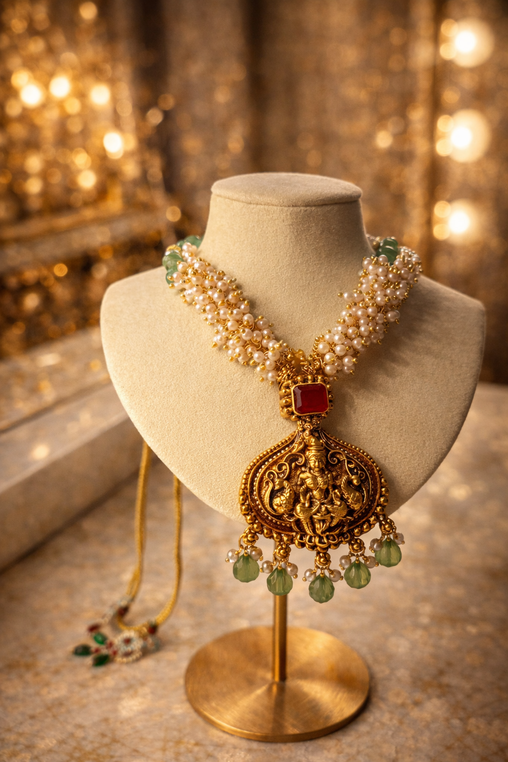 TEMPLE PEARL ANTIQUE NECKLACE SET