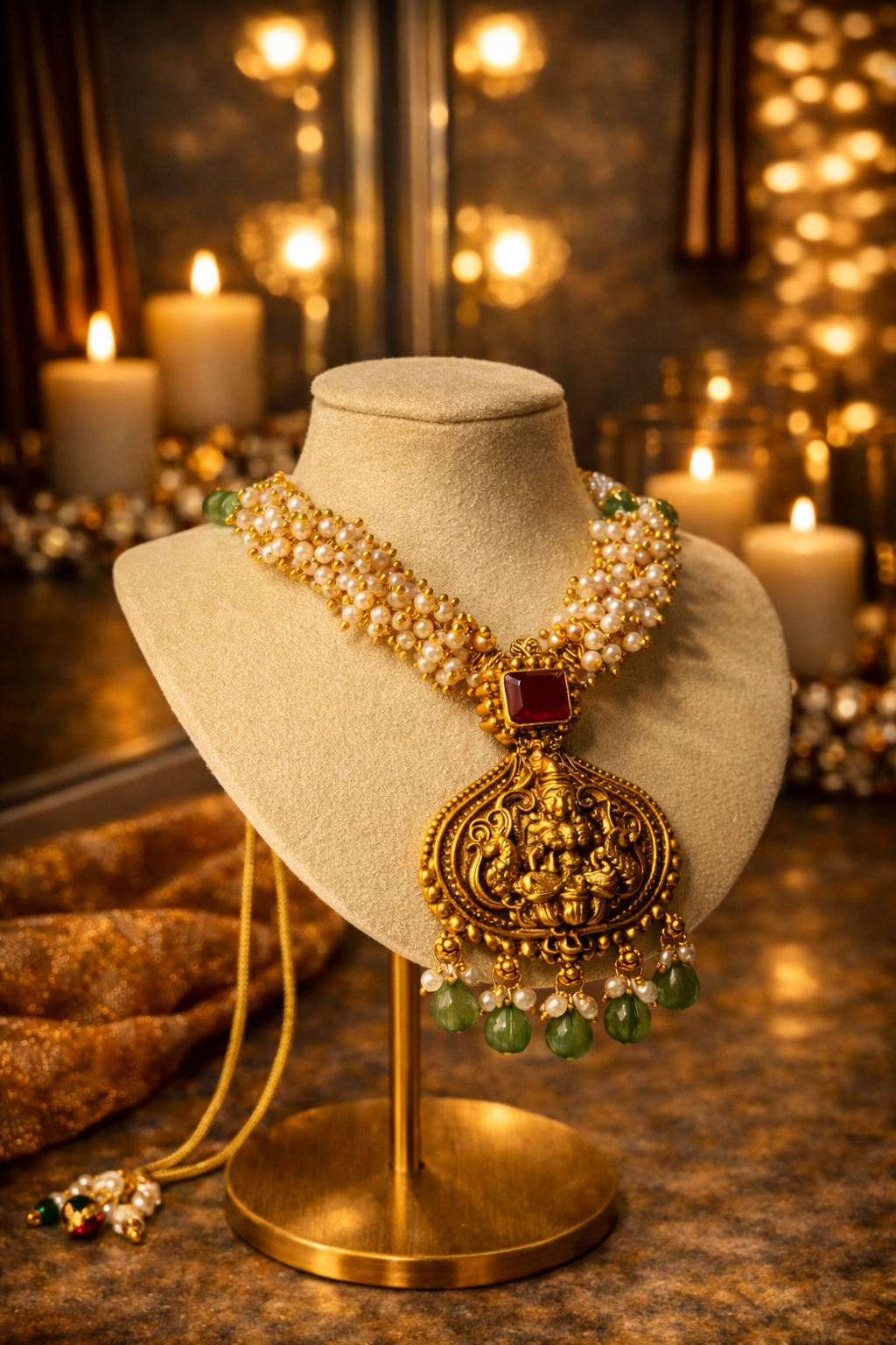 TEMPLE PEARL ANTIQUE NECKLACE SET