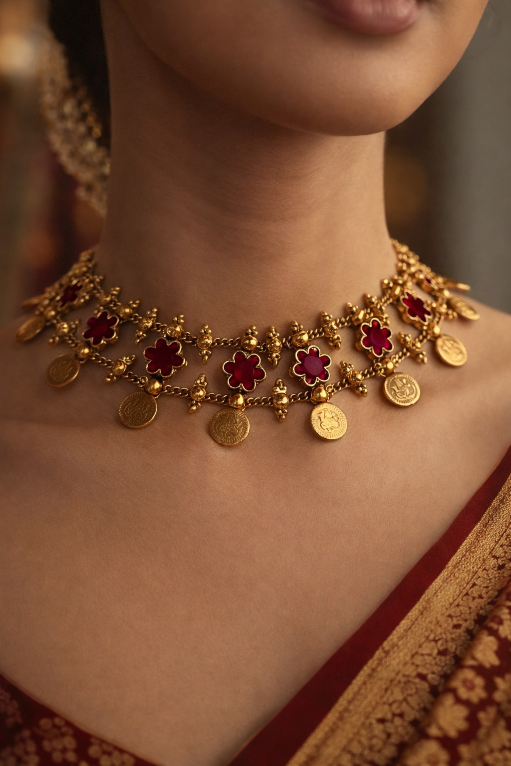 TRADITIONAL CLOVER COIN TEMPLE CHOKER