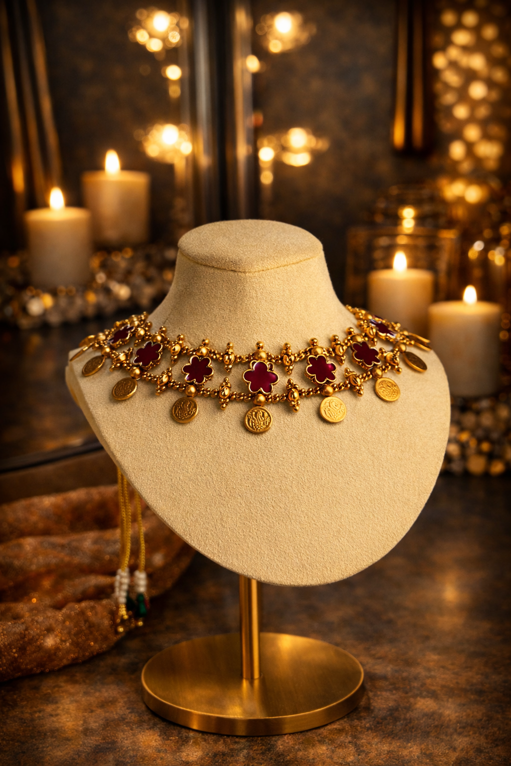 TRADITIONAL CLOVER COIN TEMPLE CHOKER