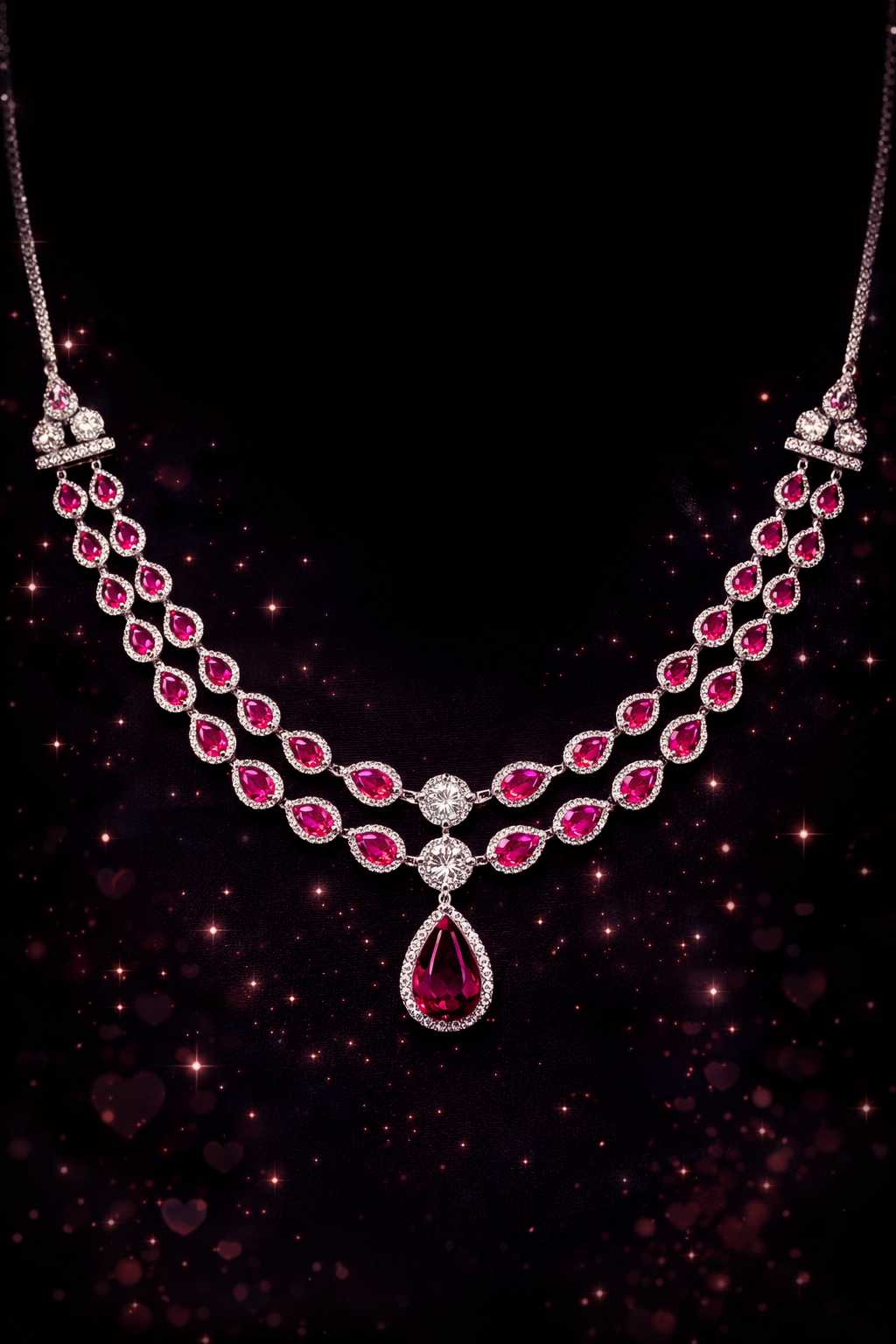DOUBLE-LAYERED LINE NECKLACE WITH RHODIUM PLATING
