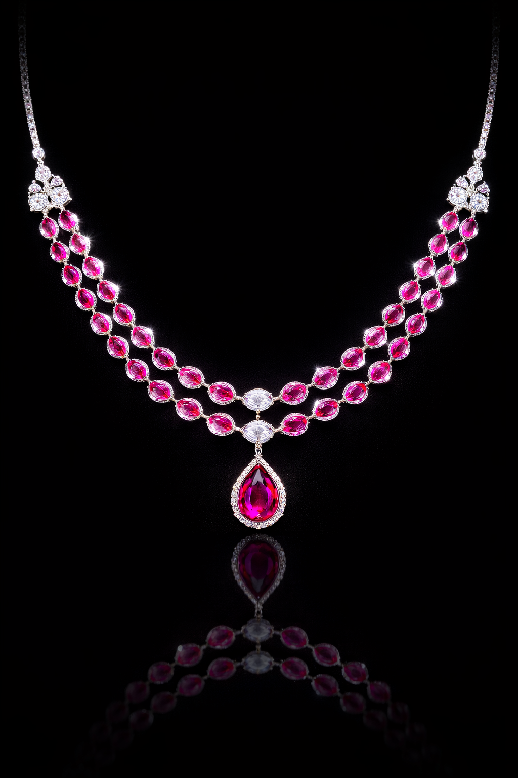 DOUBLE-LAYERED LINE NECKLACE WITH RHODIUM PLATING