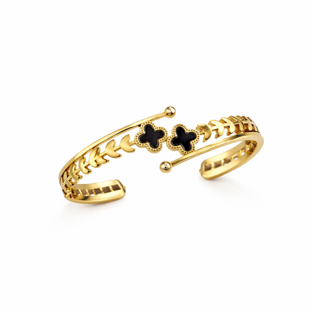 MIDNIGHT CLOVER OPEN CUFF BRACELET