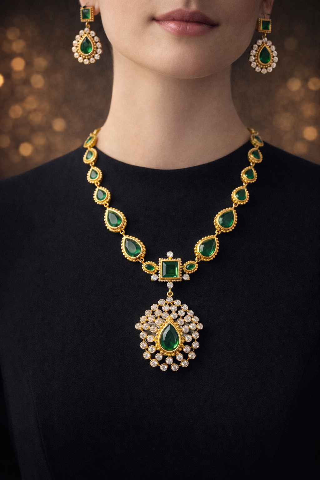 EMERALD ROYALE DROP NECKLACE SET