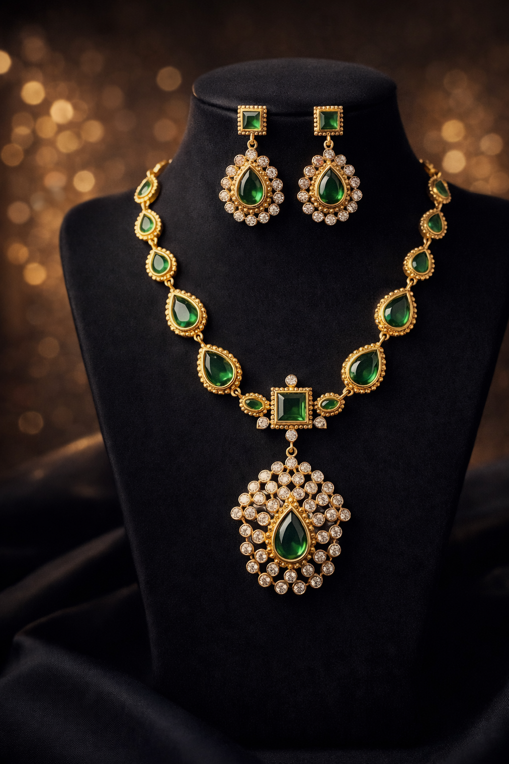 EMERALD ROYALE DROP NECKLACE SET