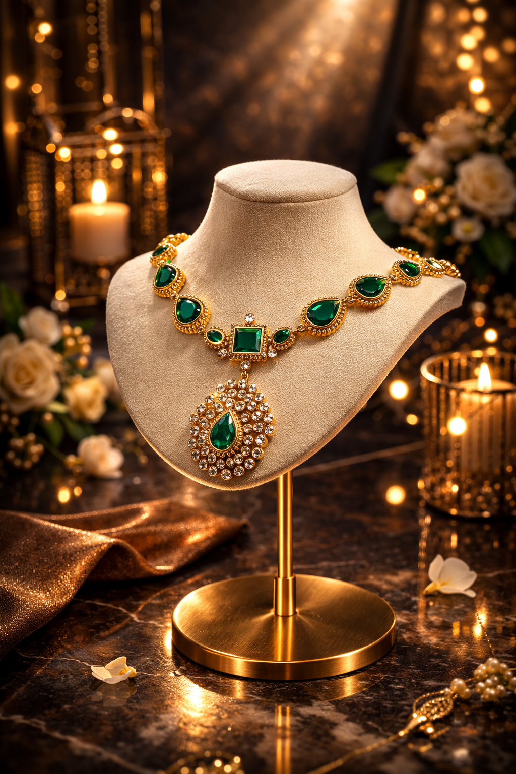 EMERALD ROYALE DROP NECKLACE SET