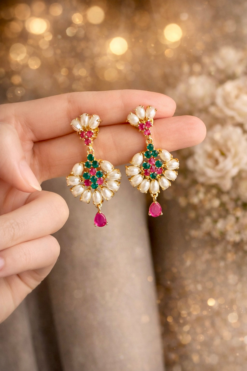 ROYAL TRICOLOUR PEARL CZ NECKLACE SET