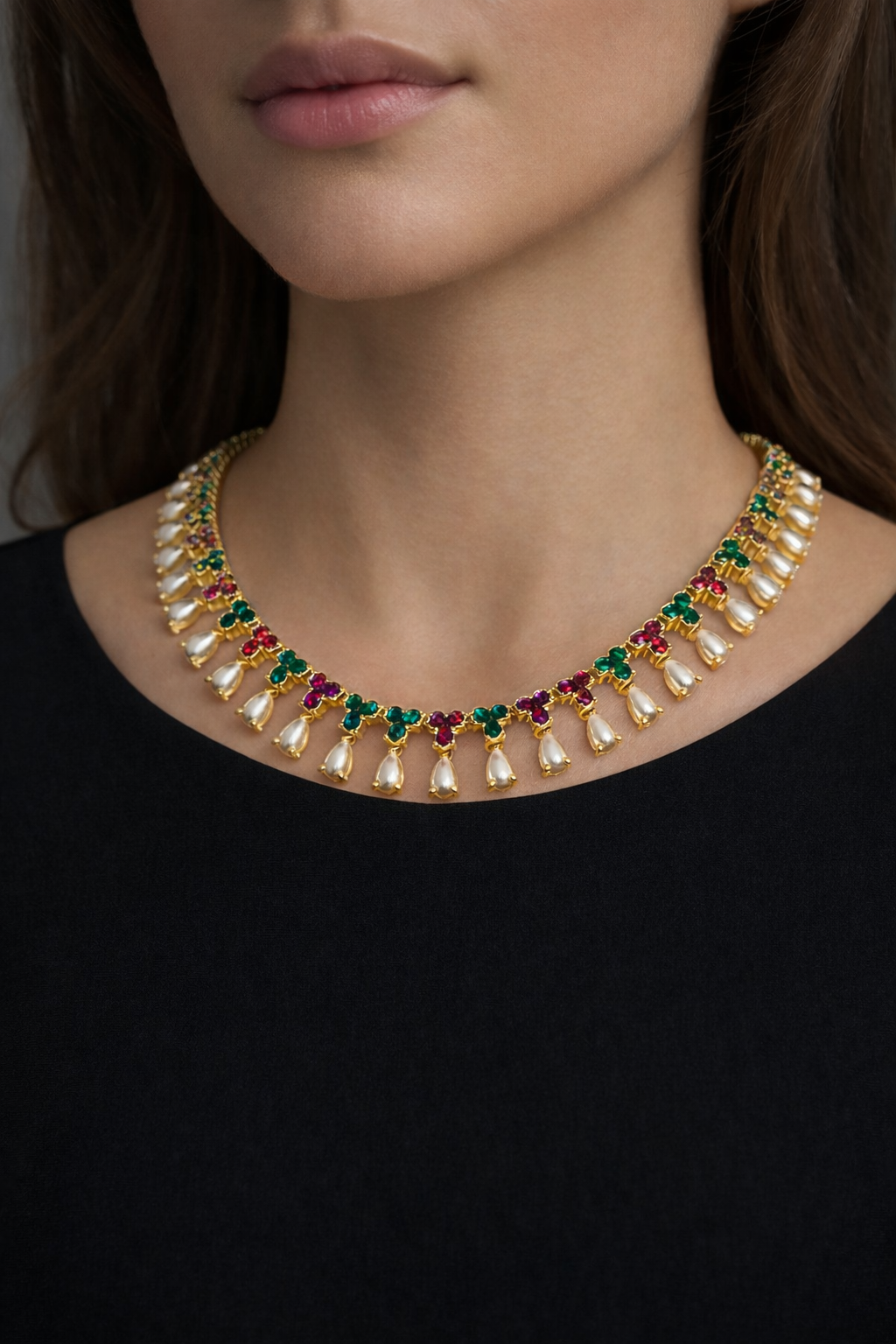 ROYAL TRICOLOUR PEARL CZ NECKLACE SET