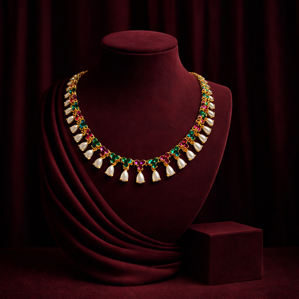 ROYAL TRICOLOUR PEARL CZ NECKLACE SET