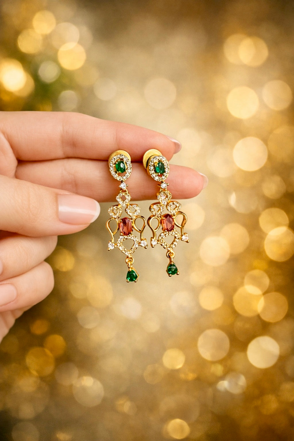 EMERALD CORAL HEART DROP GEMSET AD NECKLACE