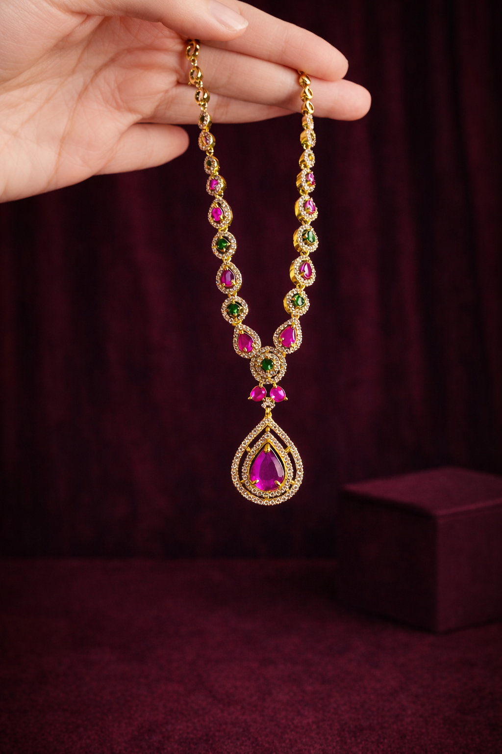 SIMPLE ROYAL PINK DROP AD NECKLACE