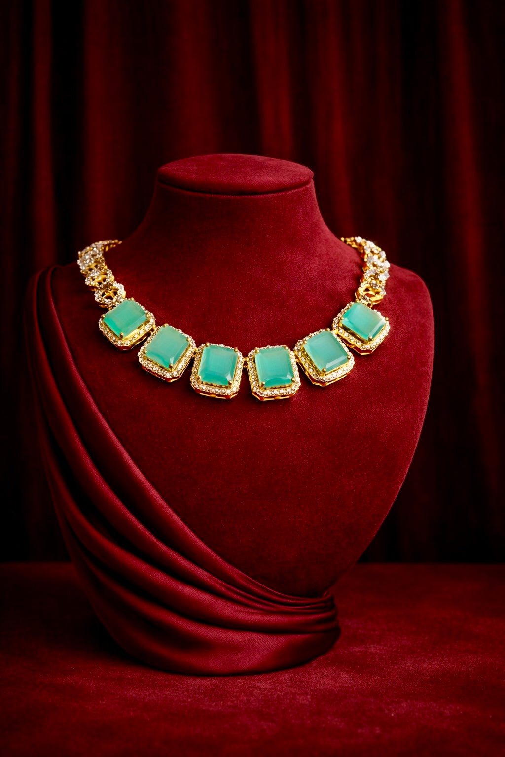EMERALD GLOW CZ TWO TONE NECKLACE SET