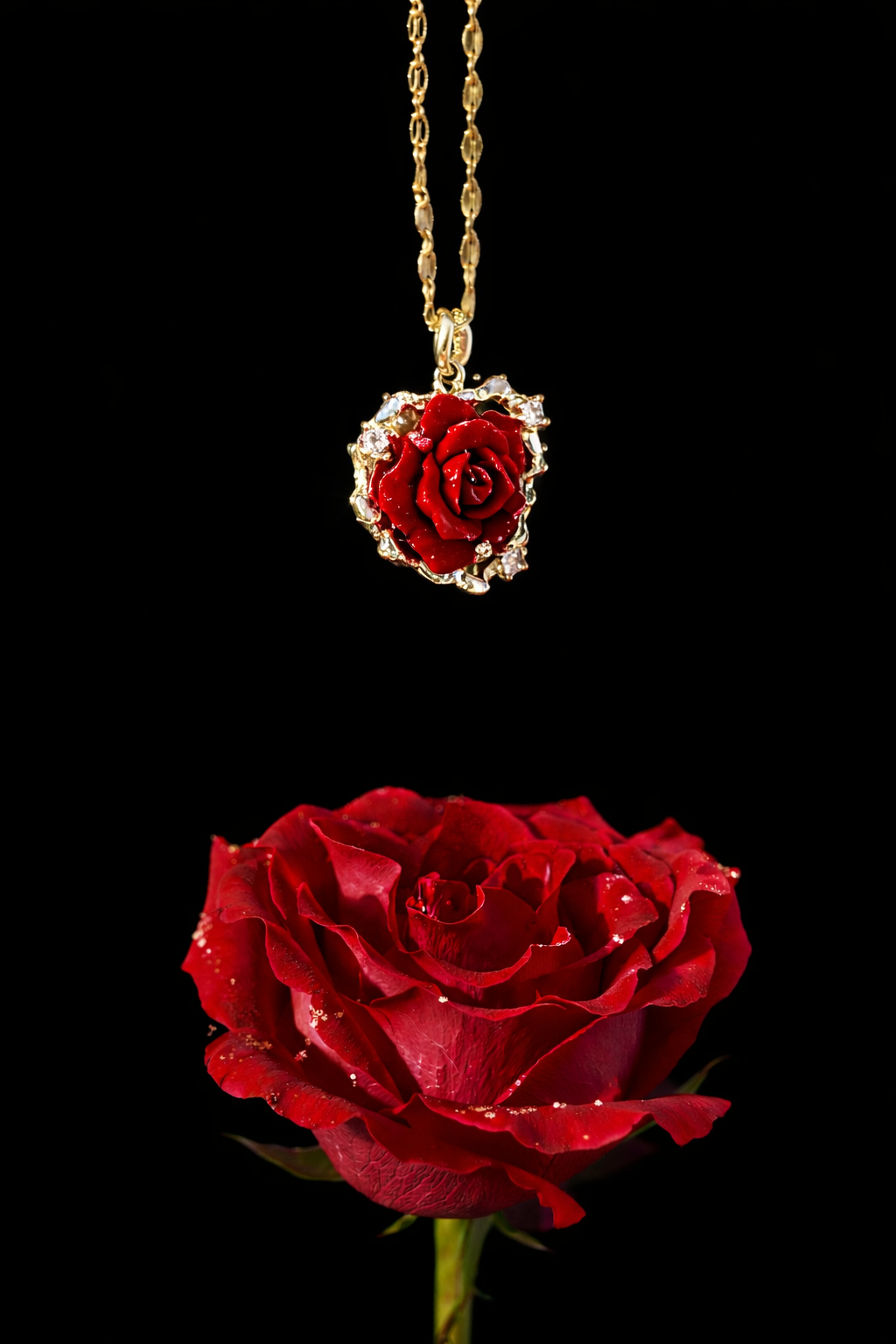STAINLESS STEEL ROSE HEART NECKLACE