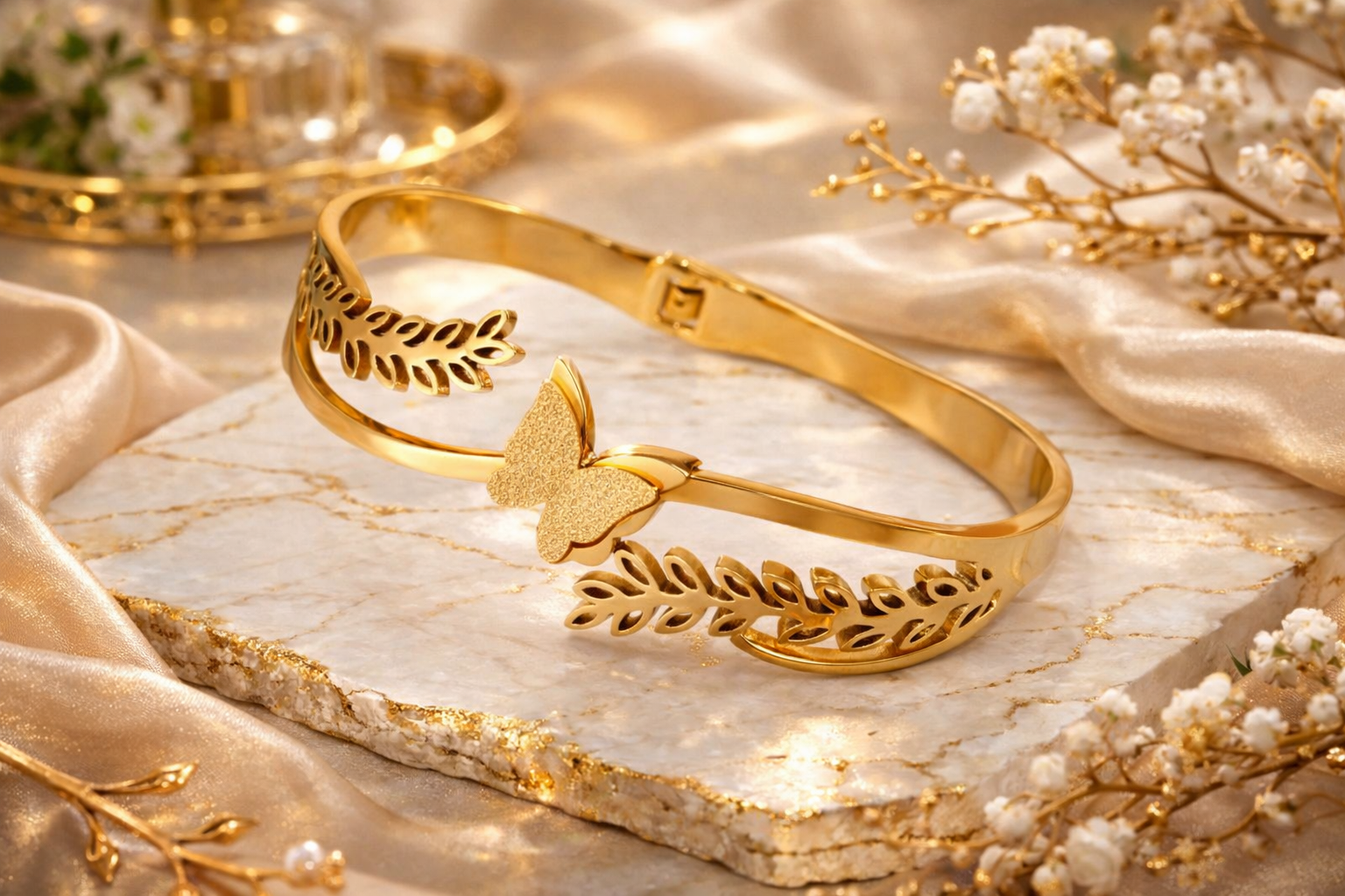 GOLDEN BUTTERFLY LEAF BRACELET