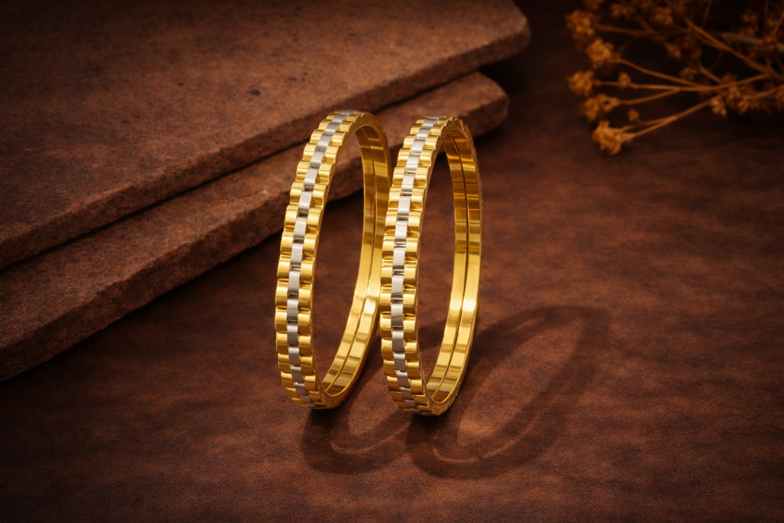 1 PIECE TWO TONE LINK BANGLE BRACELET