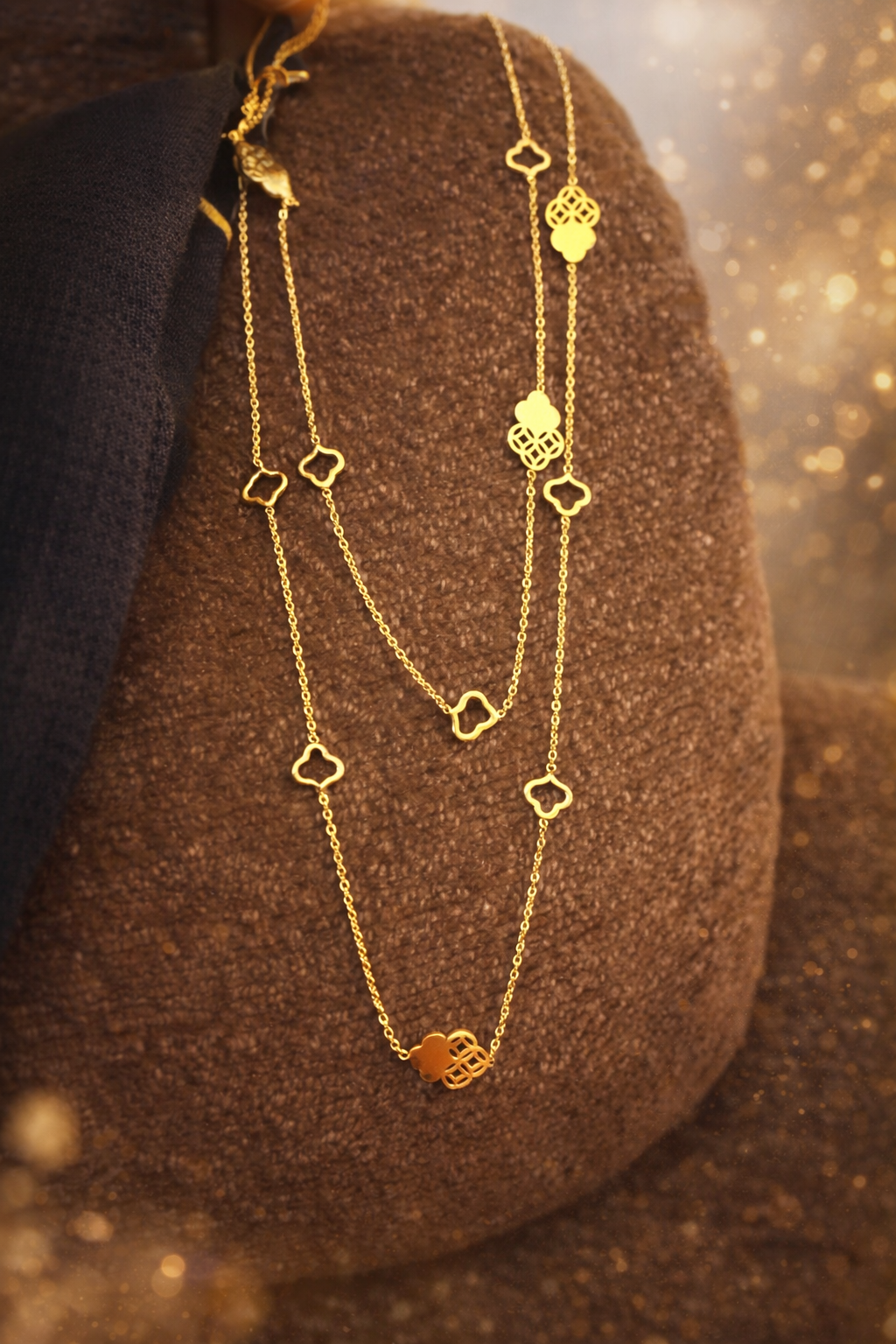 GOLDEN CLOVER CASCADE LONG NECKLACE
