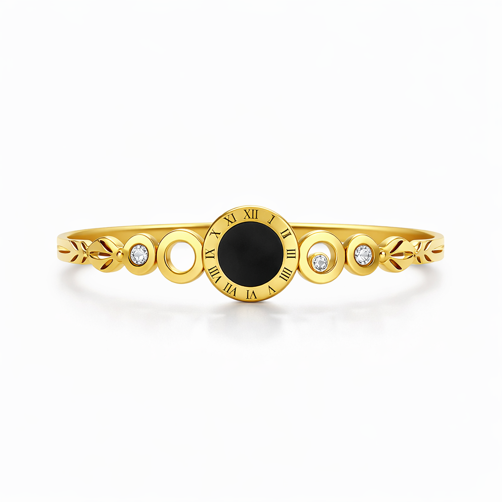 OBSIDIAN CIRCLE LUXE OPEN BRACELET