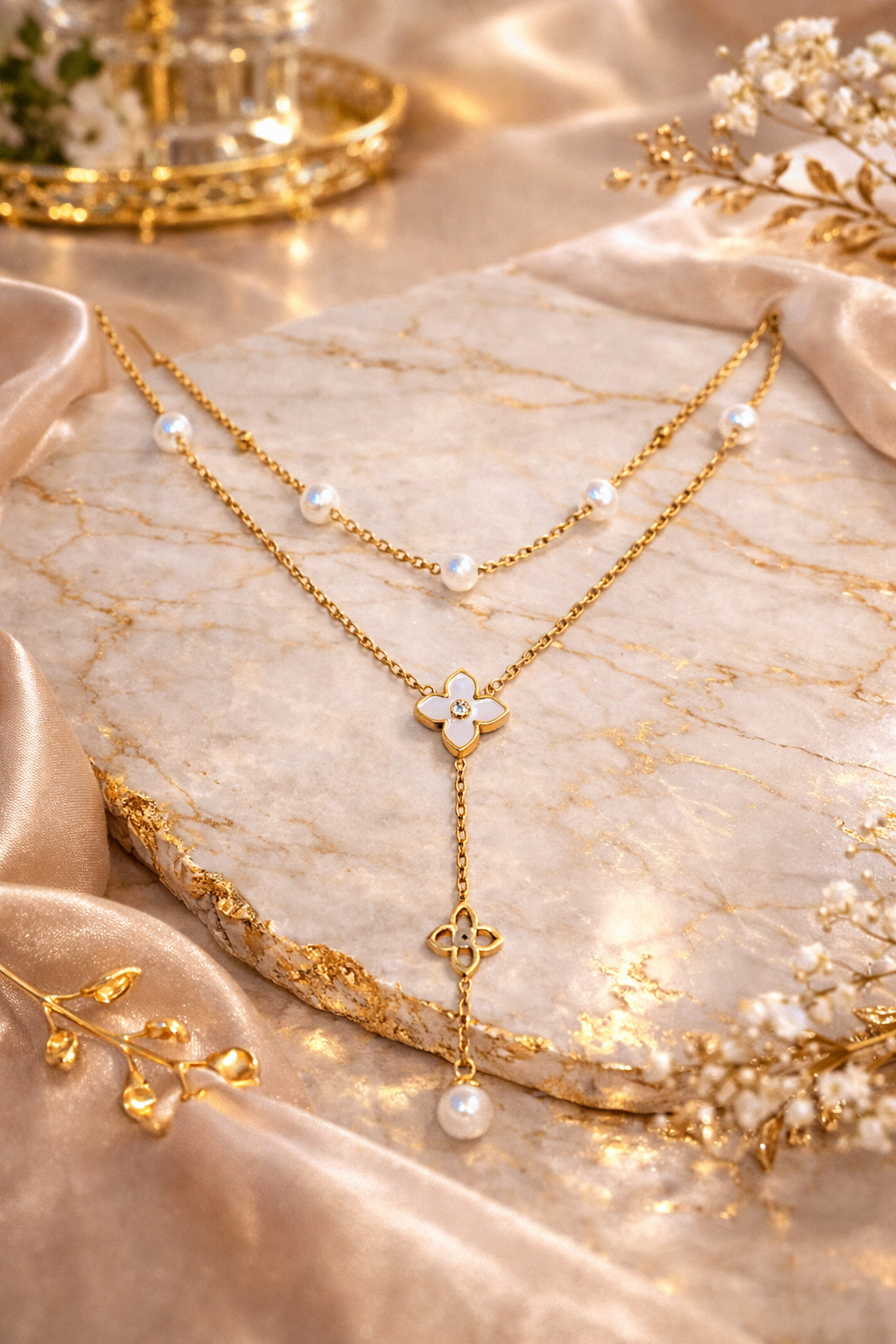 GOLDEN BLOSSOM DOUBLE LAYERED NECKLACE