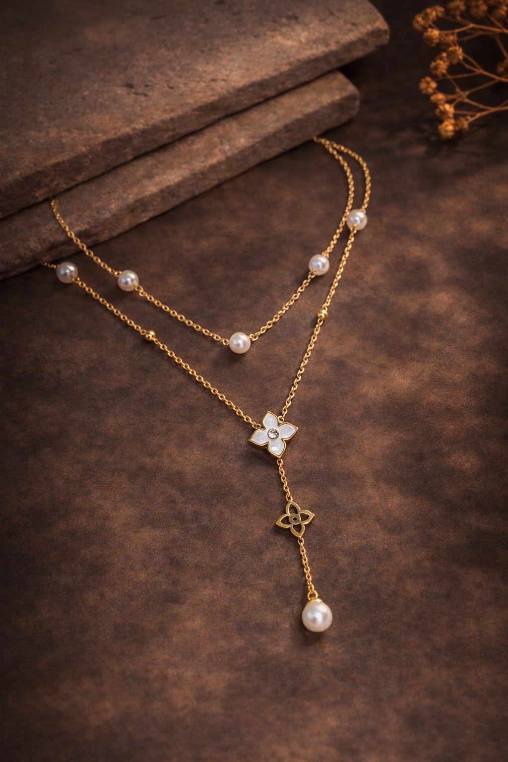 GOLDEN BLOSSOM DOUBLE LAYERED NECKLACE