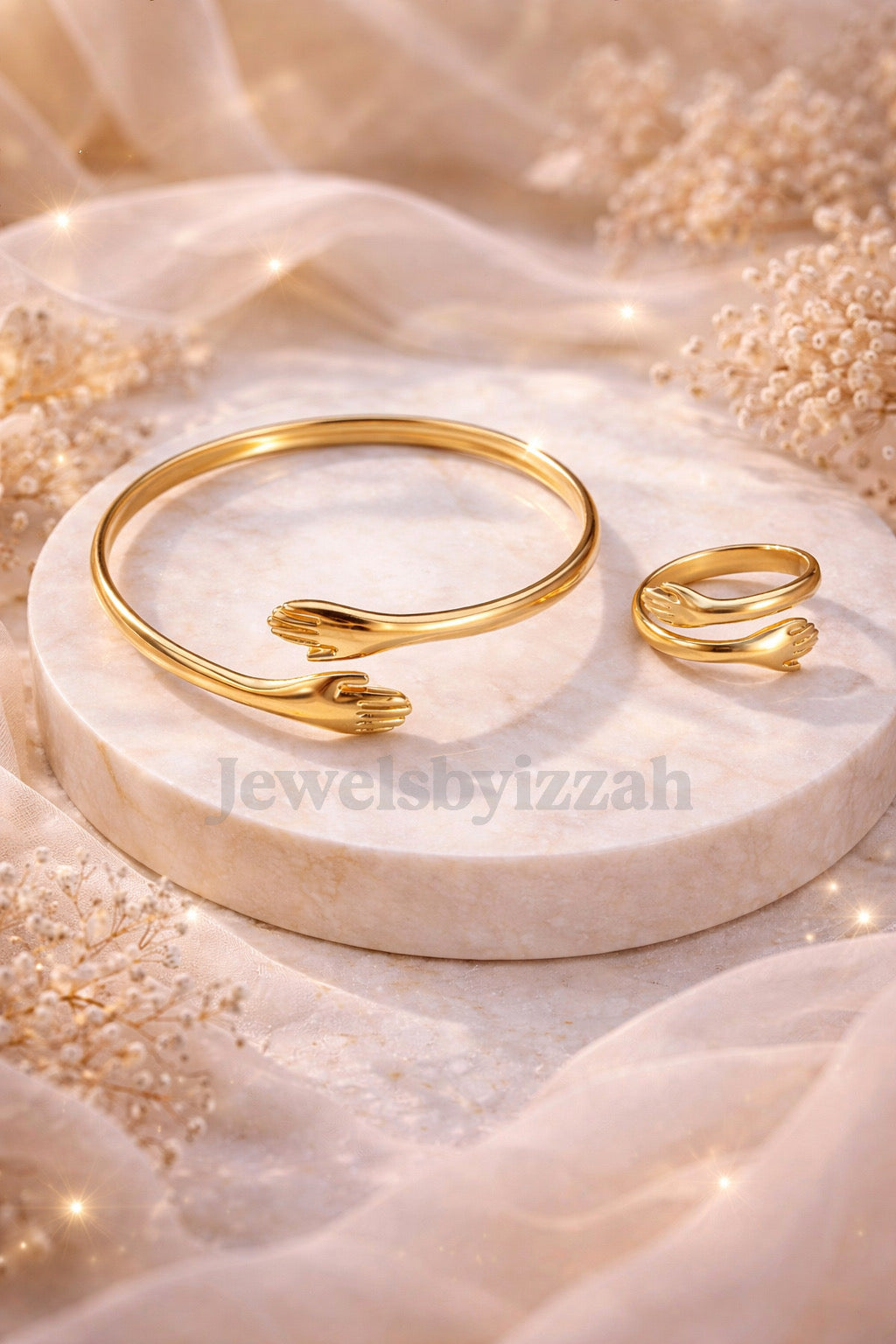 1 PC ADJUSTABLE PALM DESIGN HUG BRACELET-RING SET