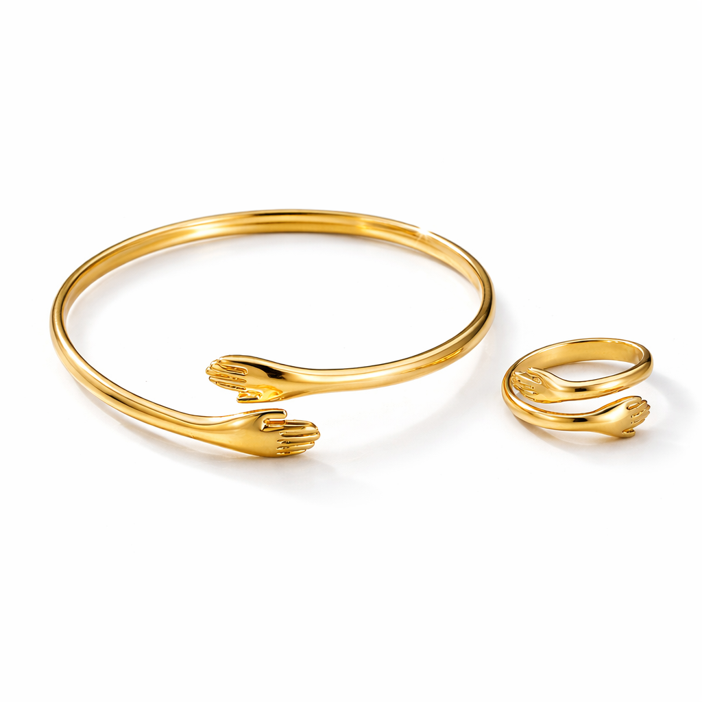1 PC ADJUSTABLE PALM DESIGN HUG BRACELET-RING SET