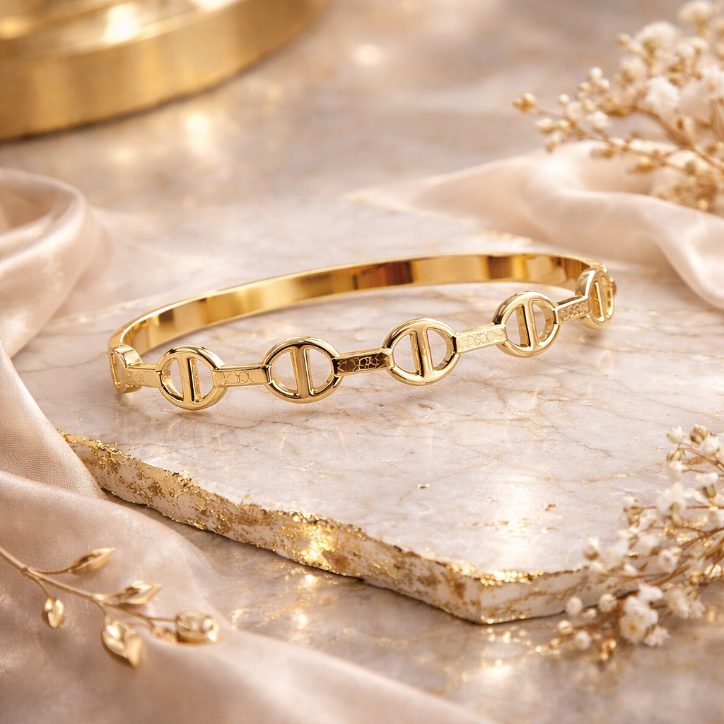 GOLDEN LUXE LINK CUFF BANGLE BRACELET
