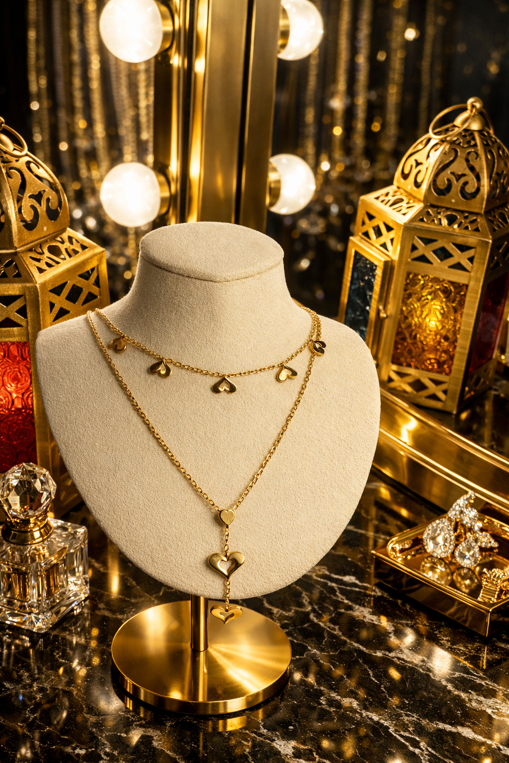 HEART SPLICING DESIGN DOUBLE-LAYERED NECKLACE