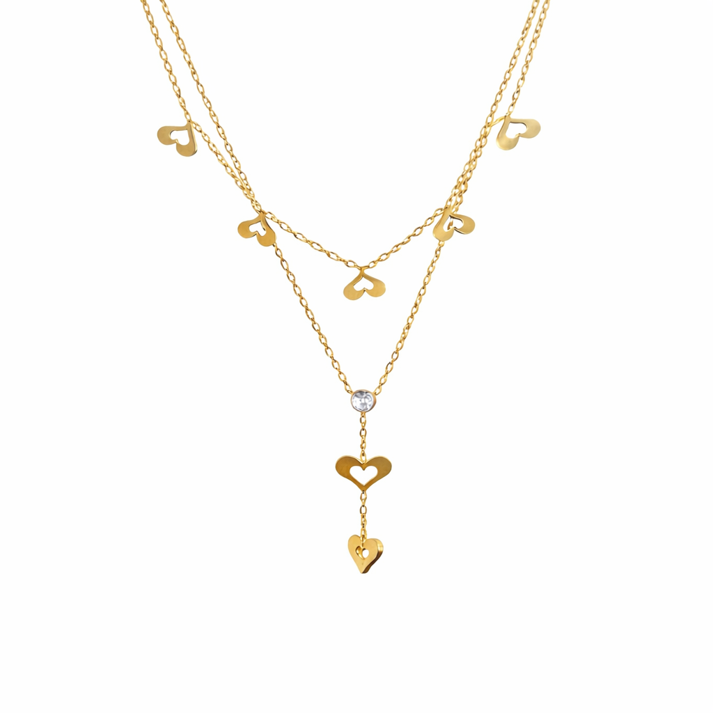 HEART SPLICING DESIGN DOUBLE-LAYERED NECKLACE